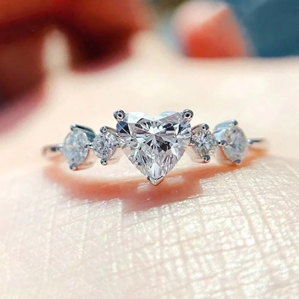 💥 Crystal Clear Sweet Pure Heart CZ Anillos Shiny CZLovely HearUNVN12020